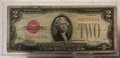 Lot 1 1928 Red Seal Two 2 Dollar Bill