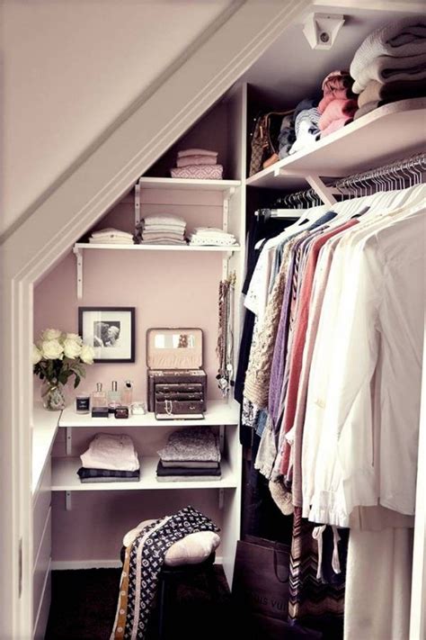 Tiny Wardrobe Attic With Open Shelves Idea Decorating Slanted Attic Closet Ideas To Maximize The