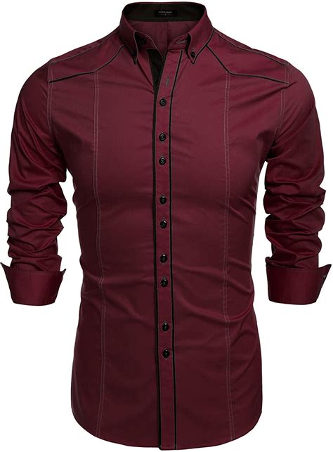 Coofandy Mens Fashion Slim Fit Casual Button Down Dress Shirt Wine Red