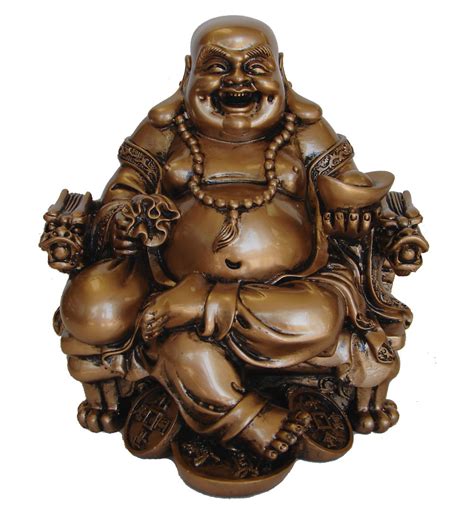 Happy Golden Chinese Buddha Statue On Dragon Chair