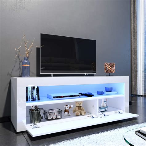 Elegant 1200mm Led Tv Cabinet Modern White Gloss Tv Stand With Ambient