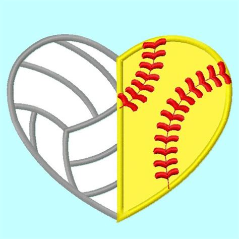Volleyball And Softball Heart Shape Applique Embroidery Design Instant
