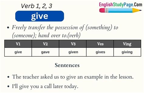 Give Verb 1 2 3 Past And Past Participle Form Tense Of Give V1 V2 V3