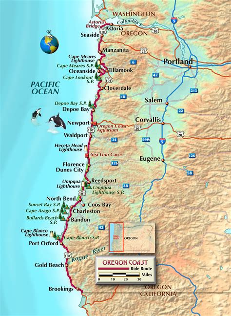 Oregon West Coast Map Oregon Coast Map With Attractions Bojler