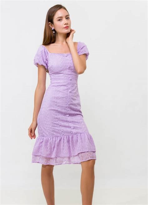Ava Puffy Sleeve Lace Dress Lilac Sml A Spoonful Of Clothes