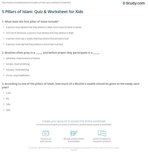 5 Pillars Of Islam Quiz And Worksheet For Kids