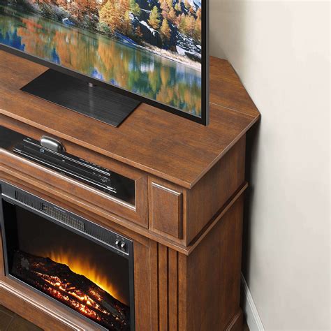 Corner Electric Fireplace With Mantle Storage Shelf Heater Led Flames