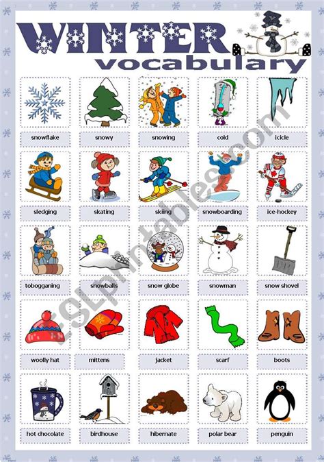 Winter Vocabulary Esl Worksheet By Tecus