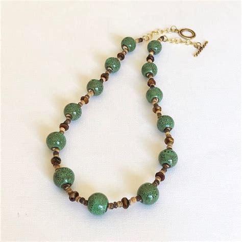 Chunky Green Necklace Green Bead Ceramic Necklace Large Bead Etsy