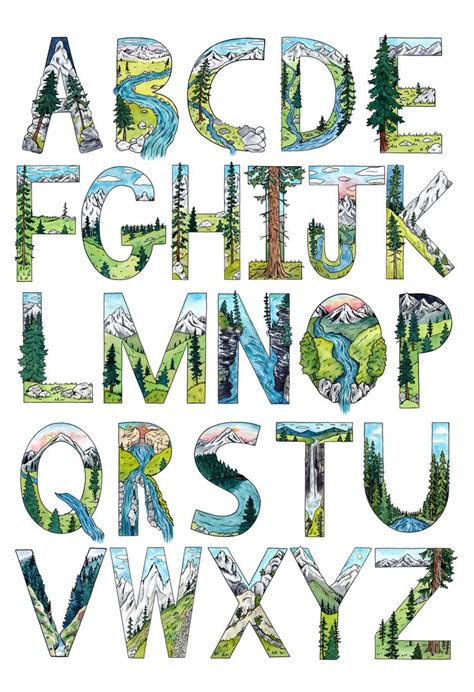 Nature Alphabet Poster Alphabet Art Print Alphabet Art Alphabet Poster