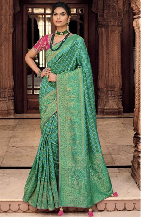 Rama Green Silk Embroidered Wedding Saree Sarees Designer Collection