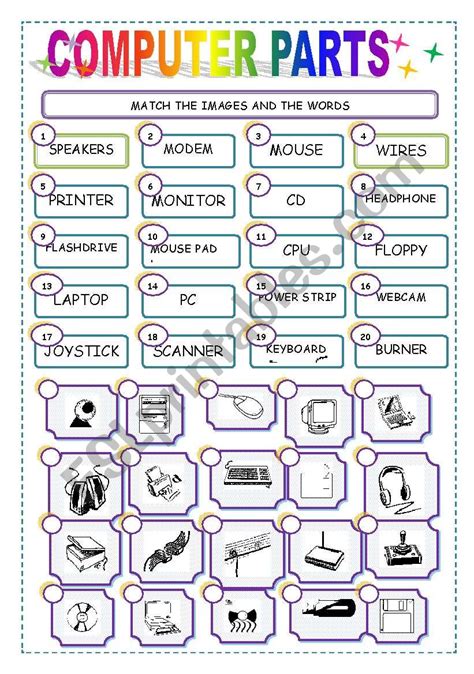 Computer Parts Match Esl Worksheet By Ilona