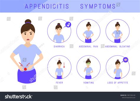 Appendicitis Symptoms Infographic Constipation Abdominal Bloating Stock