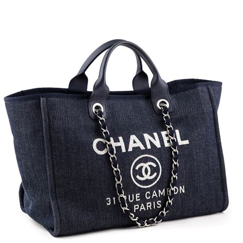 Chanel Dark Indigo Denim Blue Large Deauville Tote Luxury Handbags