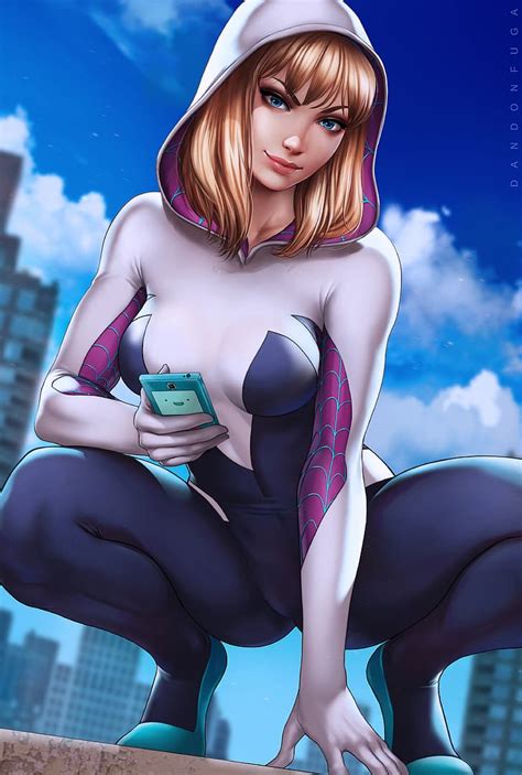 Free Download Hd Wallpaper Gwen Stacy Spider Gwen Blonde Hoods Marvel Comics Squatting