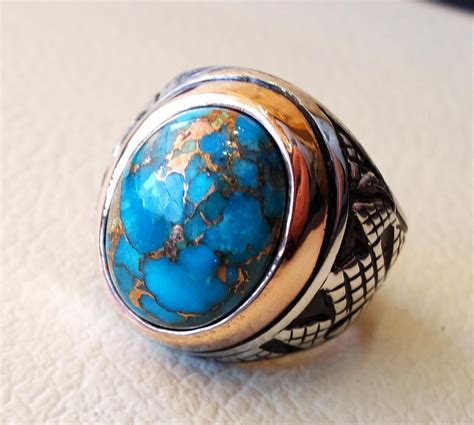 Turquoise Blue Natural Copper Stone Ring Sterling Silver Etsy