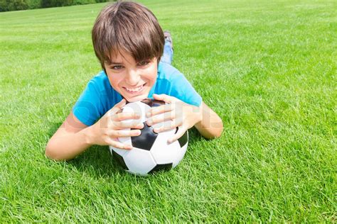 Boy With Football Ball Stock Image Colourbox