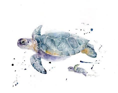 Sea Turtle Watercolor Art Print Sea Turtle Mother And Baby Etsy Uk