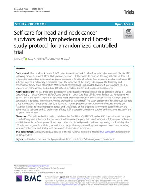 Pdf Self Care For Head And Neck Cancer Survivors With Lymphedema And