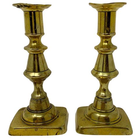 Pair Of Antique English Miniature Brass Candlesticks Circa 1880 For