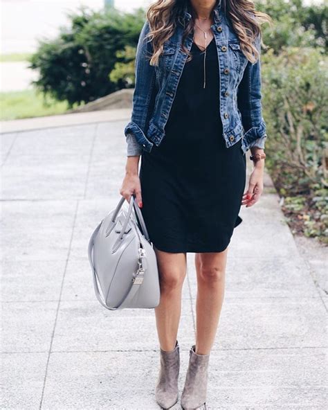 Jean Jacket Over Little Black Dress Fall Night Outfit Fashion Night Outfits