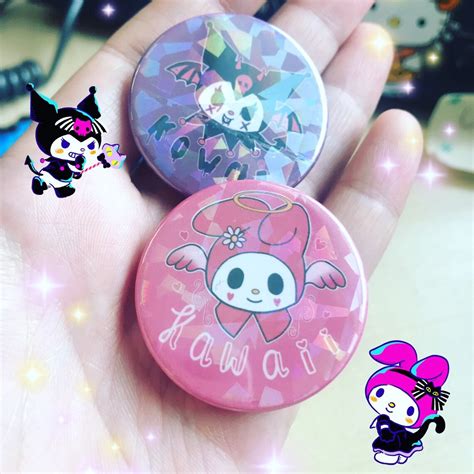 Holographic Kawaiikowai Badges My Melody And Kuromi Etsy