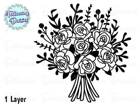 Roses Bouquet Svg Wedding Flowers Paper Cut Template Svg Etsy