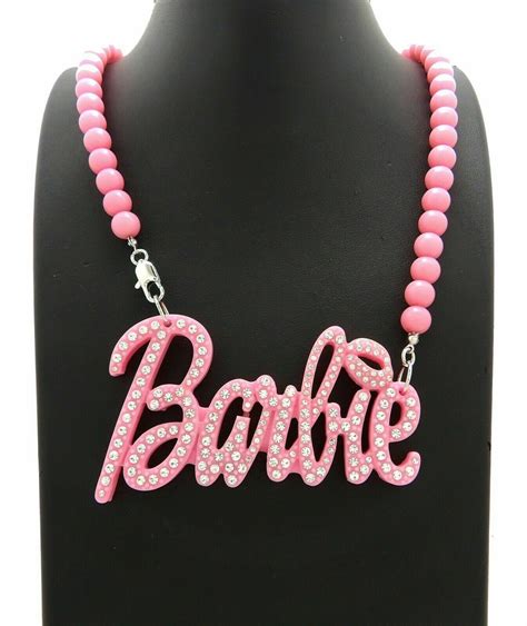 Women Pink Acrylic Barbie Pendant And 8mm 18 Bead Chain Etsy