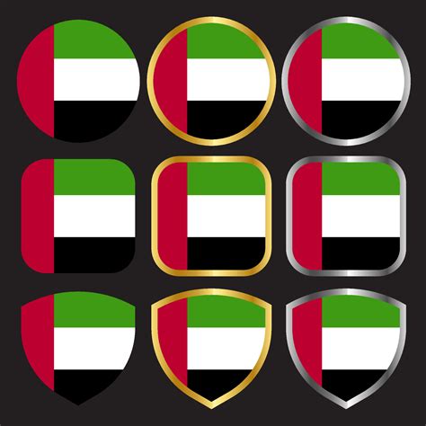 Uae Flag Vector Icon Set With Gold And Silver Border 10348221 Vector