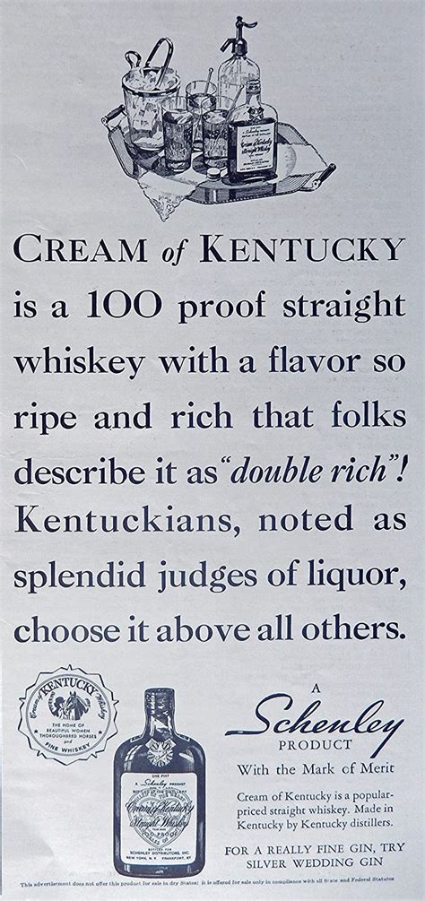 Cream Of Kentucky Whiskey 30s Print Ad Bandw Illustration
