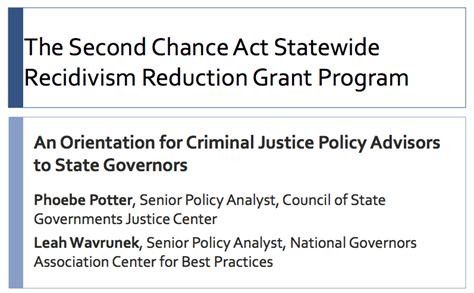 The Second Chance Act Statewide Recidivism Reduction Grant Program An