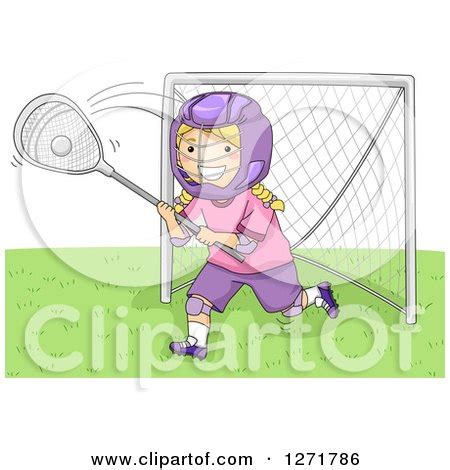 Clipart Of A Blond White Lacrosse Player Goalie Girl In Action