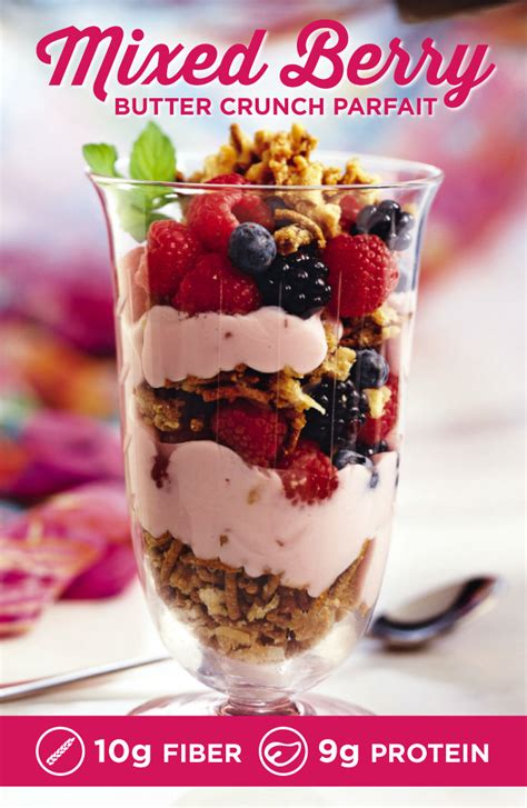 Served for either breakfast or dessert, the result is guaranteed delicious. Mixed Berry Butter Crunch Parfait- That's right, a mixed ...