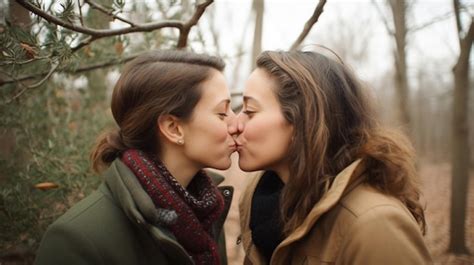 premium ai image a loving lesbian couple share a kiss under the mistletoe generative ai image