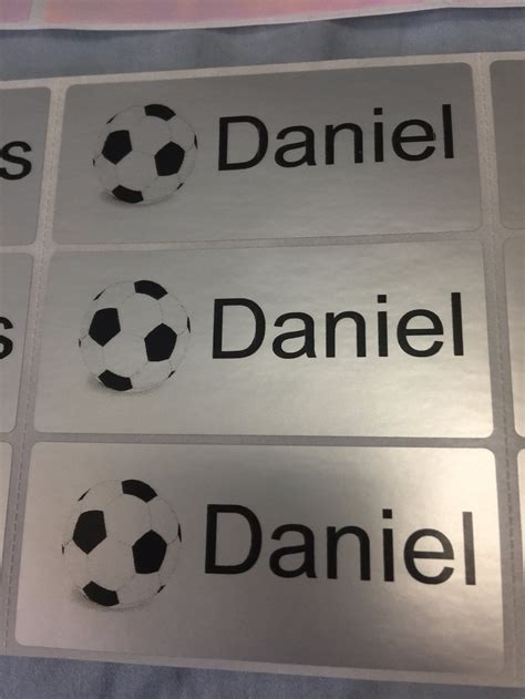 30 Pcs White Glossy Personalized Name Stickers Soccerball On The Left