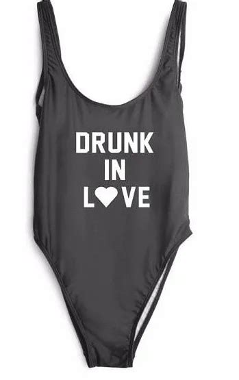 Drunk In Love Women One Piece Swimsuit Sexy Letter Gold Print Swimwear Bachelor Bathing Suit