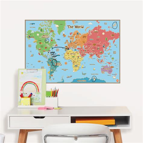 World Map Poster For Kids Interactive Map Dry Erase P