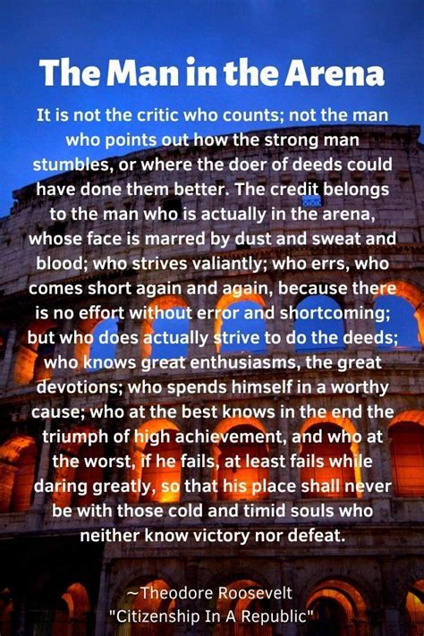 The Man In The Arena Meaning In 2020 Roosevelt Quotes Theodore