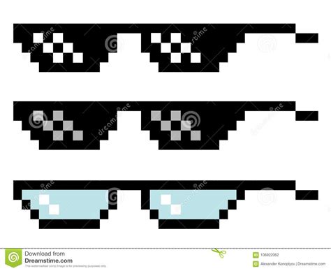 Pixel Art Glasses Black Glasses Of Thug Life Isolated On White Background Cartoon Vector