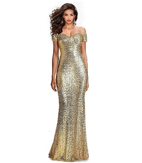Sumintras Fabulous Sequined Off The Shoulder Sweetheart Sequin Long Formal Form Fitting Prom