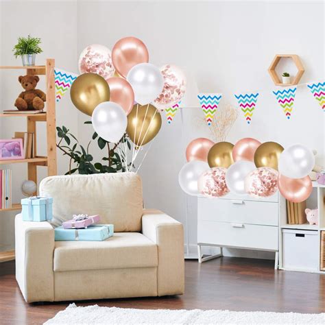 Rose Gold Confetti Latex Balloons 60 Pack White Gold Balloon 12 Inch