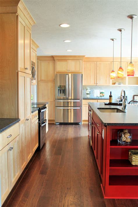 Kitchen Cabinets Include Natural Birch Shaker Door And Custom Red