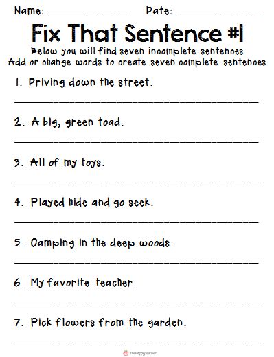 Complete And Incomplete Sentences Worksheets Draw E