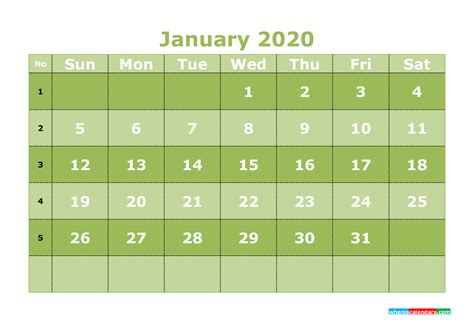 Free Printable January 2020 Calendar Word Pdf