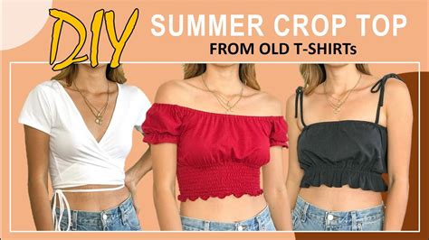Diy Summer Crop Top From Old T Shirt Wrap Top Off The Shoulder Top Ruffle Hem Top Youtube