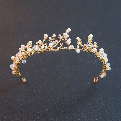 Vintage Gold Alloy Crystal Pearl Wedding Bridal Tiara Crown