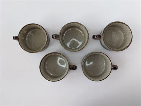 Set Of Vintage Stoneware Soup Mugs Blue And Grey Soup Mugs Etsy