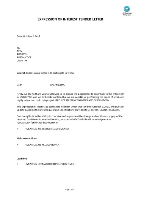 Here are sample letters for quotation request or submission with doc and pdf format and some. Expression Of Interest Tender Cover Letter - How to submit an Expression Of Interest for a r ...