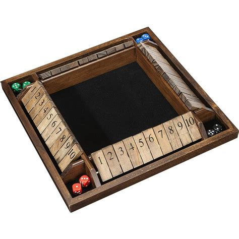 We Games 4 Player Shut The Box Dice Game 14 Inches Walnut Wood Brown