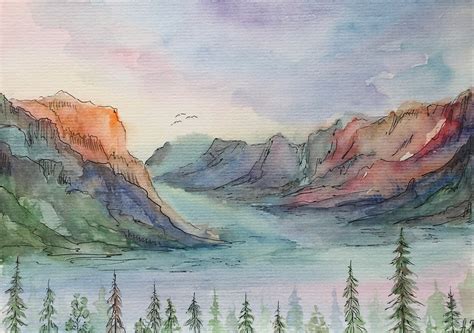 Yellowstone National Park Painting Original Watercolor Art Etsy